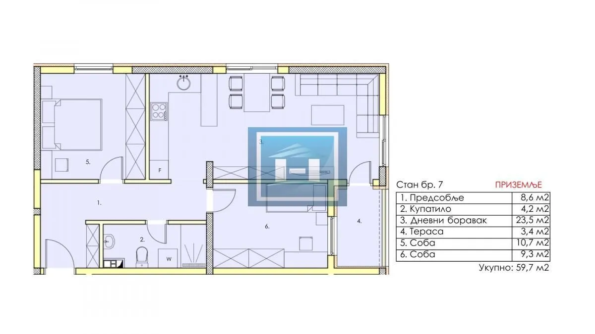 Sale, two bedroom apartment, 59m², Centar, Jagodina