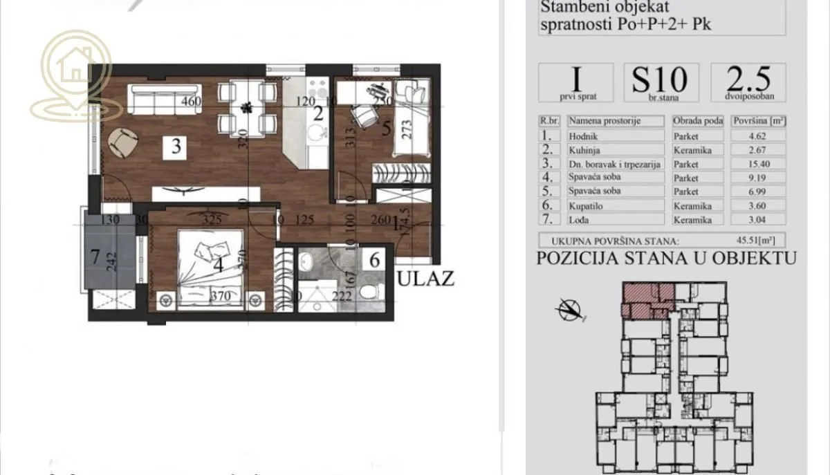 Sale, two bedroom apartment, 45m², Grbavica, Novi Sad Sve Podlokacije