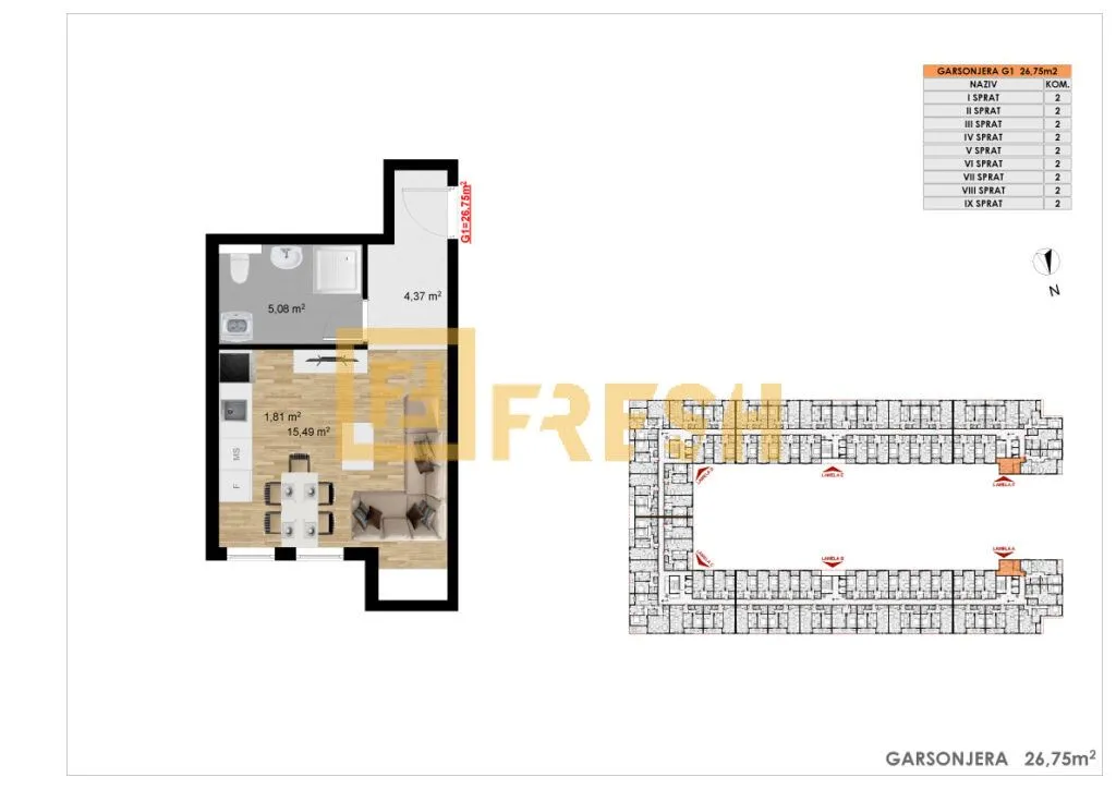 Prodaja, garsonjera, 27m², Stari Aerodrom, Podgorica