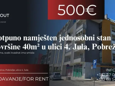 Izdavanje, jednosoban stan, 40m², Pobrežje, Podgorica
