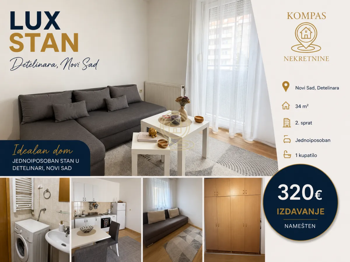 Izdavanje, jednosoban stan, 34m², Detelinara, Novi Sad Sve Podlokacije