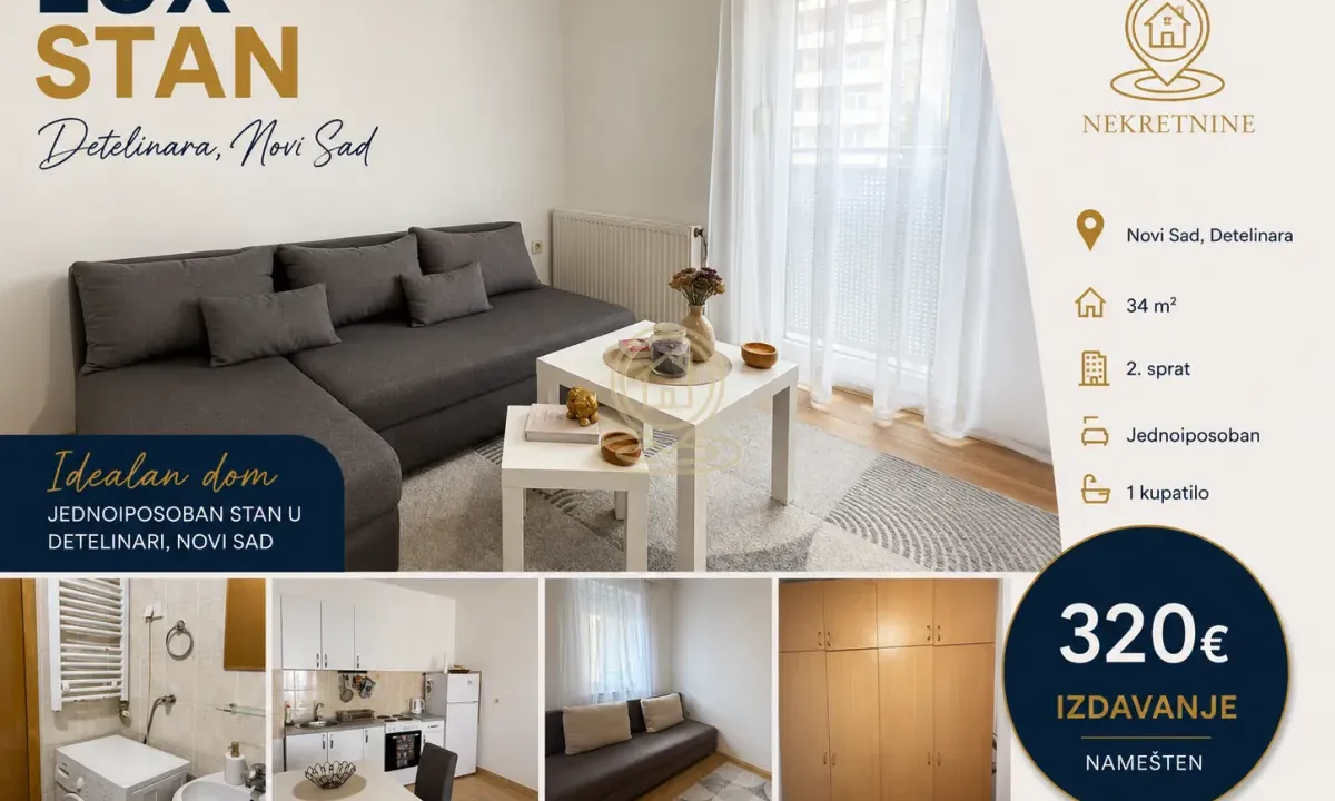 Rent, one bedroom apartment, 34m², Detelinara, Novi Sad Sve Podlokacije