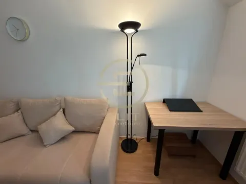 Dnevna soba sa kaučem, radnim stolom i podnom lampom. - image 3