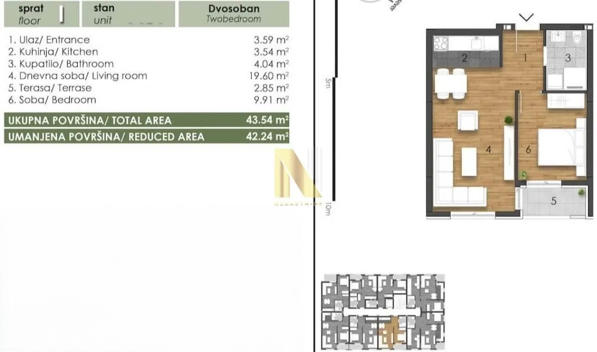 Sale, two bedroom apartment, 43m², Telep, Novi Sad Sve Podlokacije
