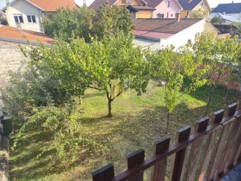 Pogled izbliza na uređeno dvorište sa stablima i drvenom ogradom u prvom planu. - image 24