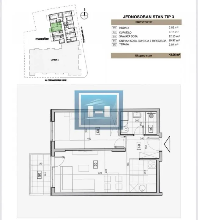 Sale, one bedroom apartment, 44m², Centar, Jagodina