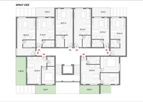 Floor plan showing the layout of apartments and square footage. - image 6