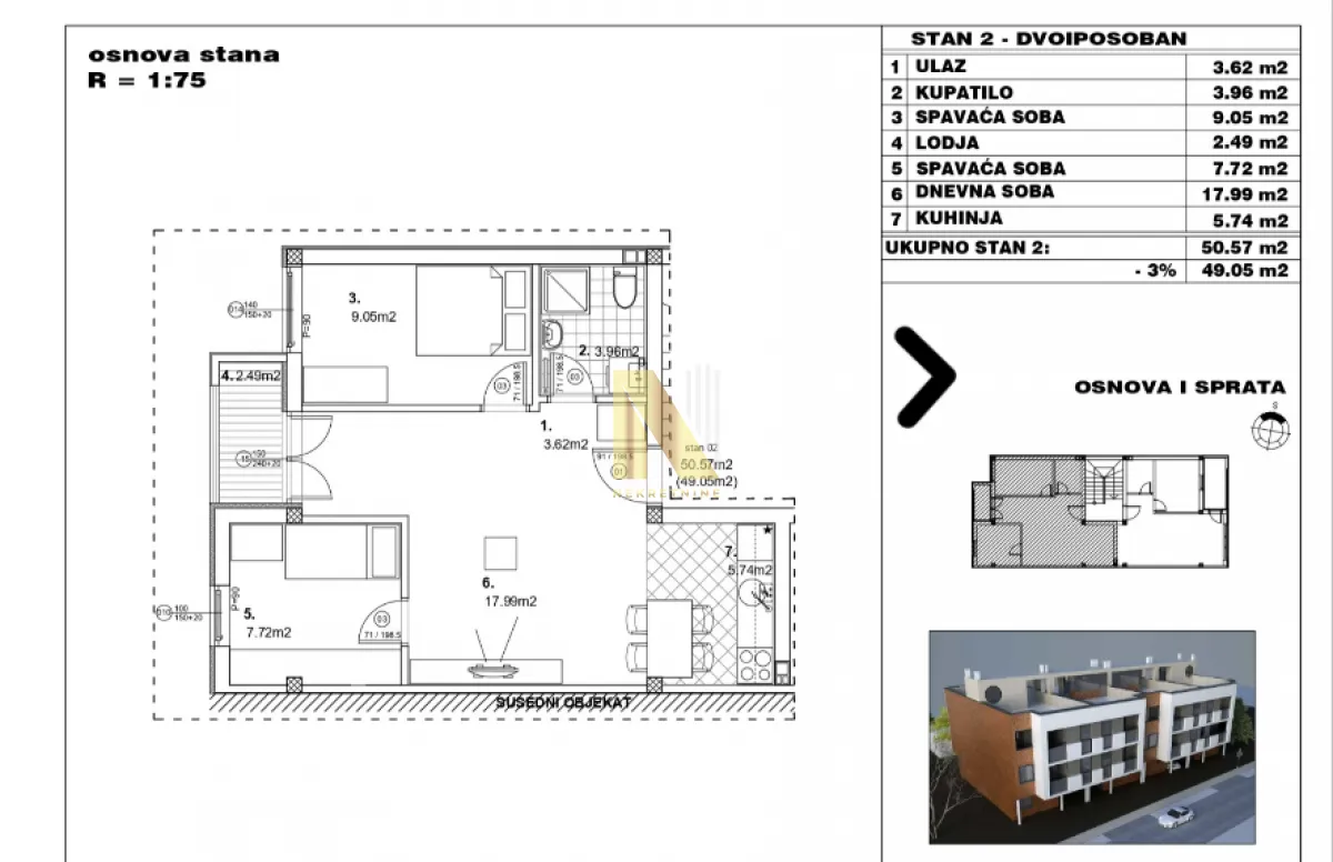 Prodaja, dvosoban stan, 50m², Adice, Novi Sad Sve Podlokacije
