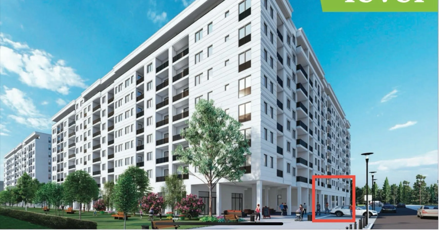 Exterior view of a modern residential building with landscaped yard and greenery.