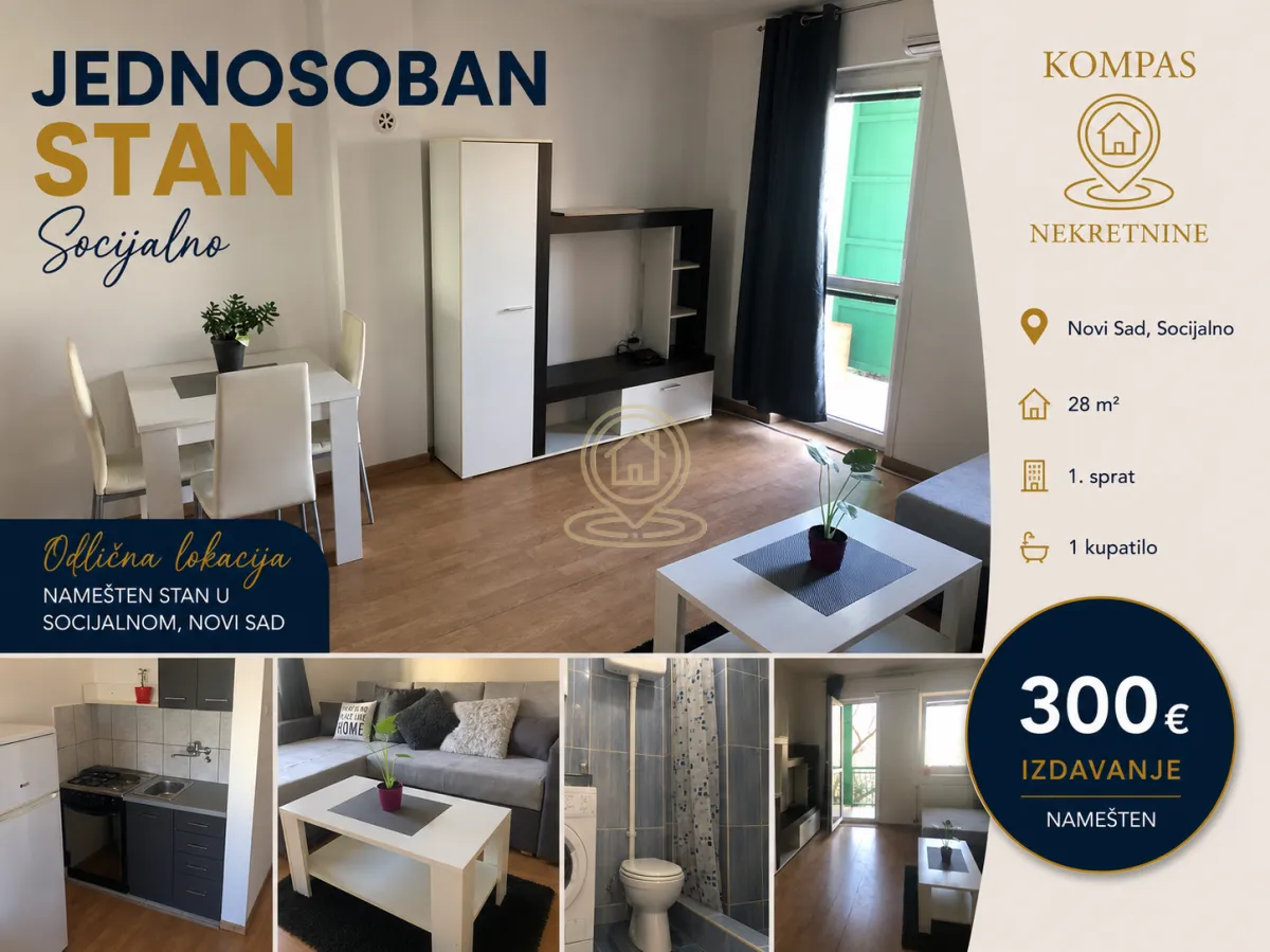 Izdavanje, jednosoban stan, 28m², Socijalno, Novi Sad Sve Podlokacije