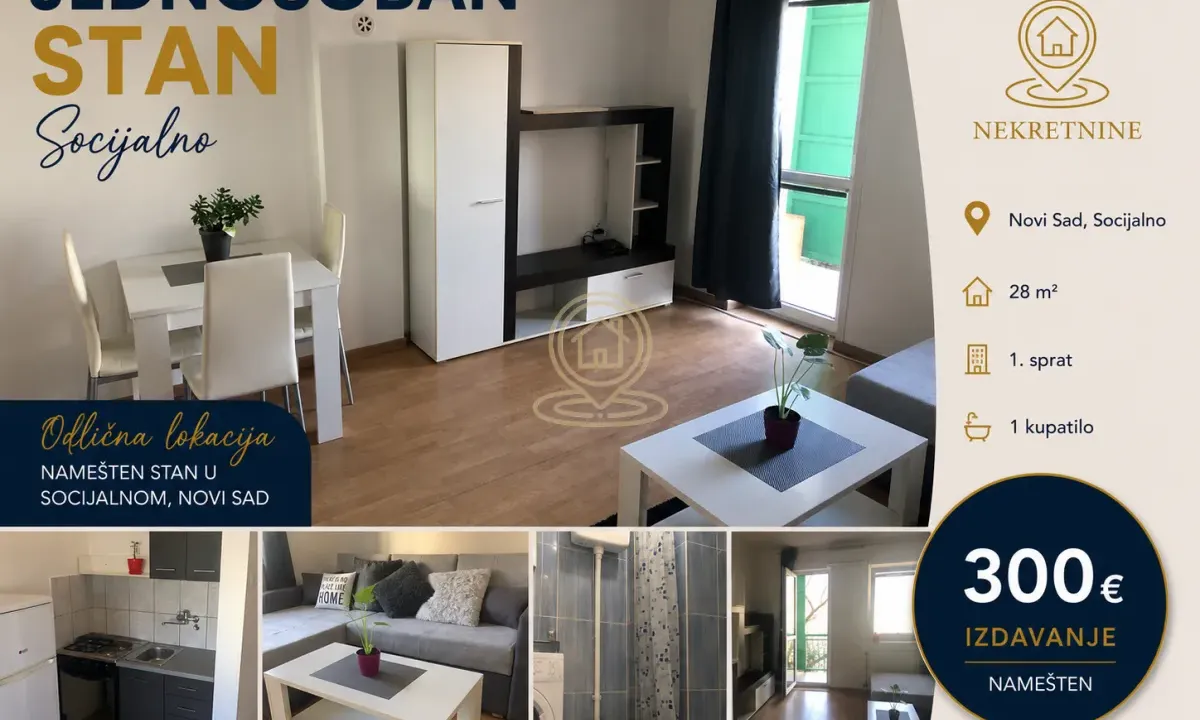 Izdavanje, jednosoban stan, 28m², Socijalno, Novi Sad Sve Podlokacije