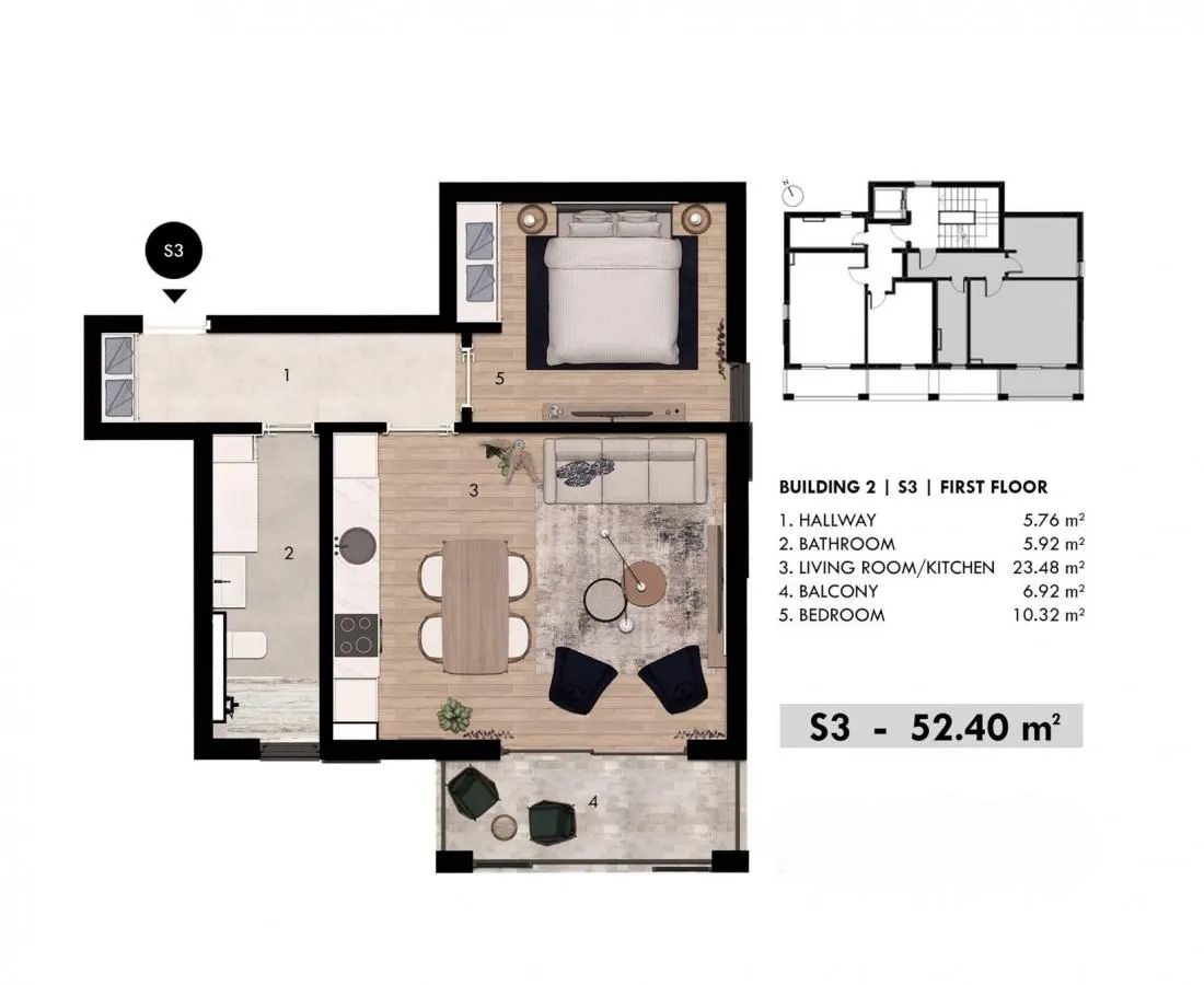 Prodaja, jednosoban stan, 52m², Donja Lastva, Tivat