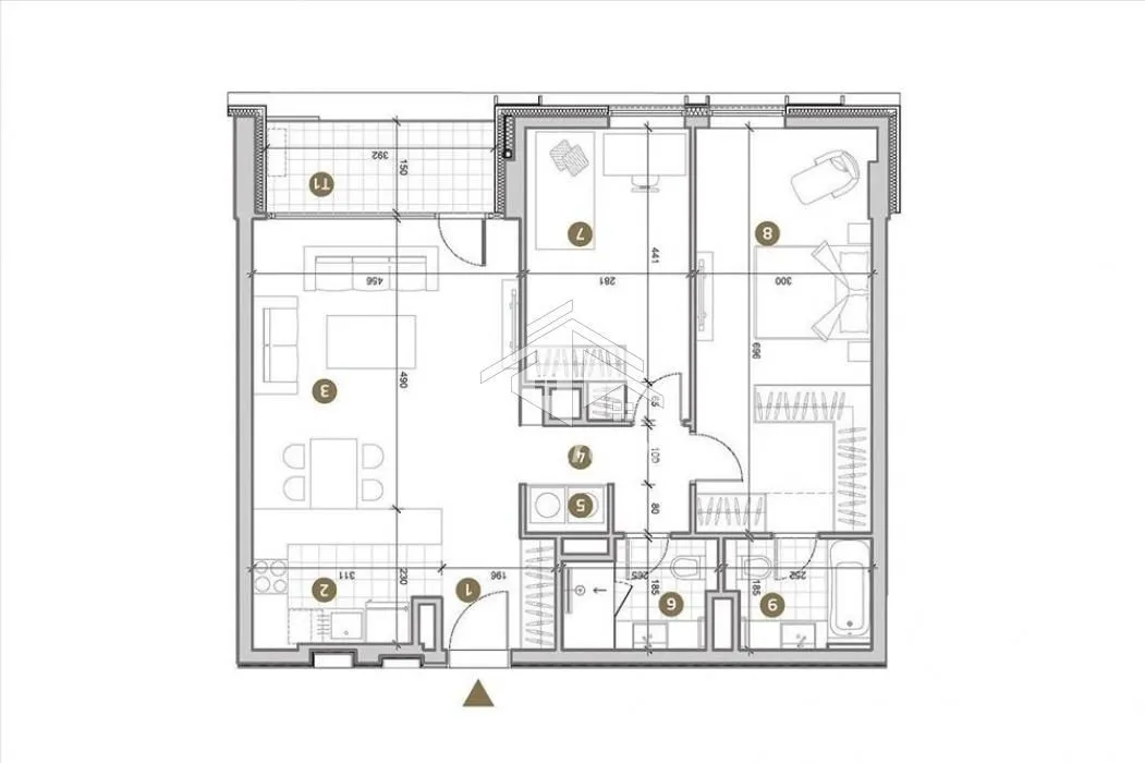 Floor plan of the apartment with room layout and dimensions.