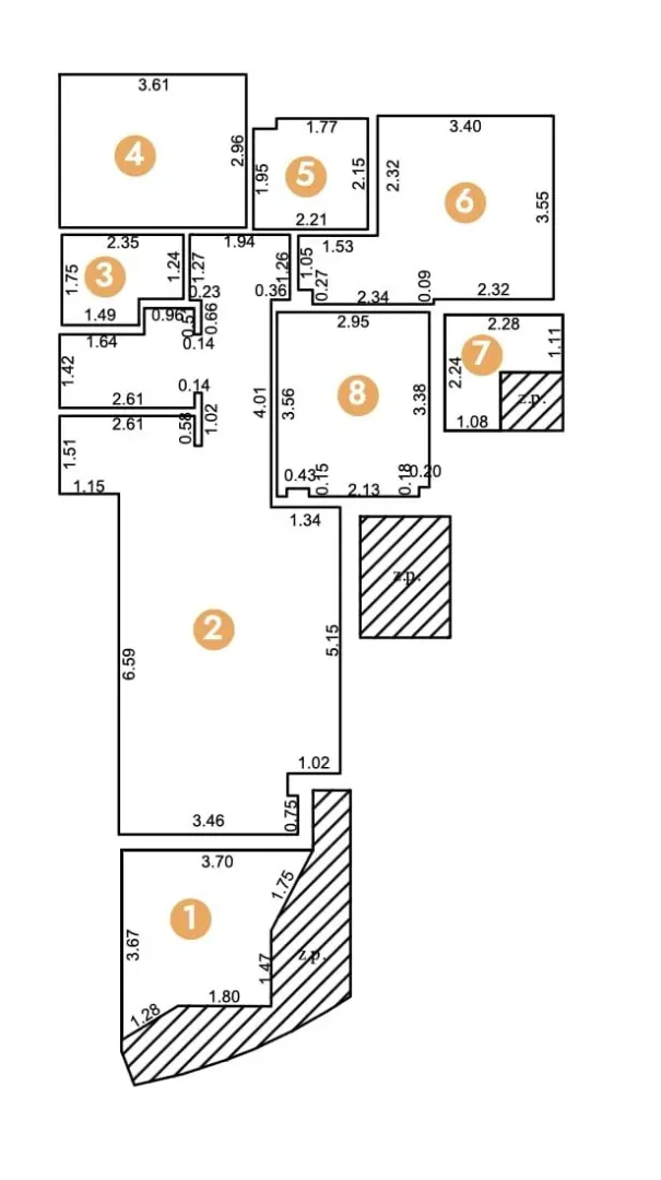 Osnova stana sa označenim prostorijama i dimenzijama.