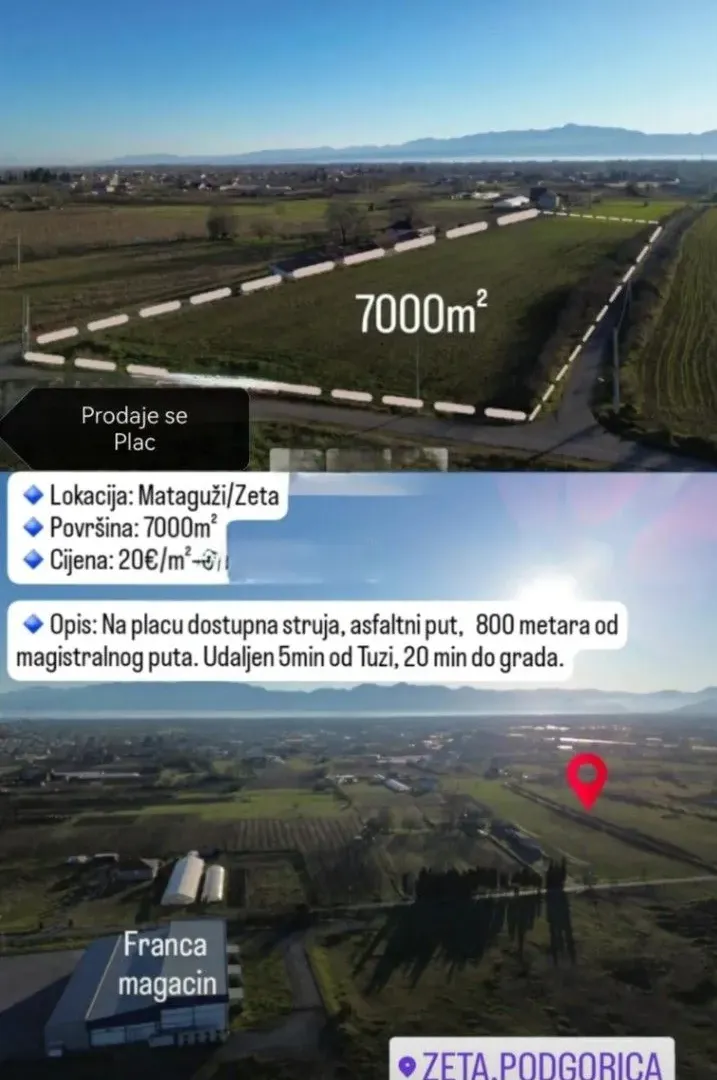 Prodaja, plac, 7000m², Zeta, Podgorica