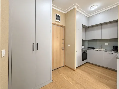 Moderna kuhinja sa sivim elementima i ugradnim uređajima. - image 5