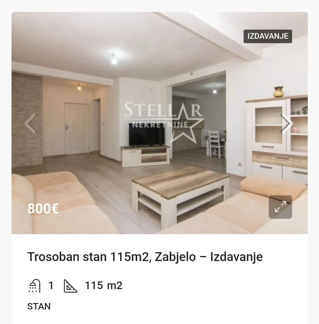 Izdavanje, stan, 115m², Zabjelo, Podgorica