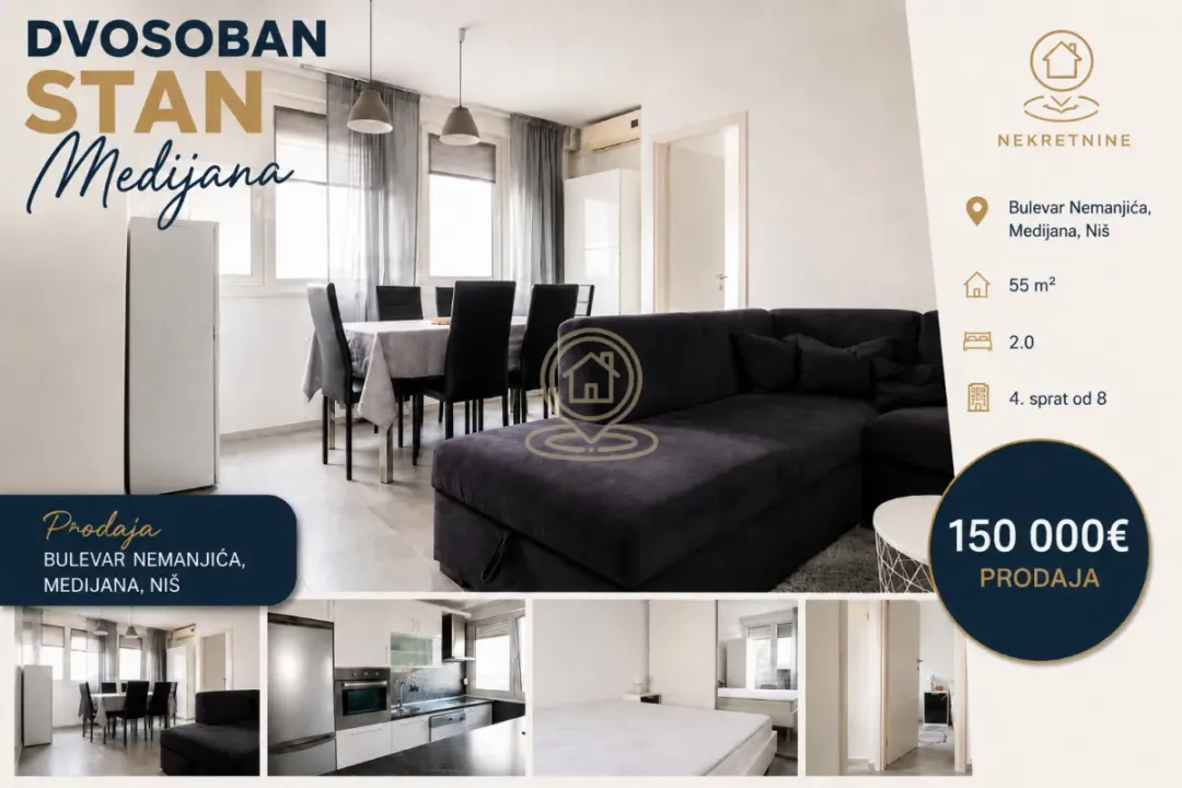 Sale, two bedroom apartment, 55m², Medijana, Niš