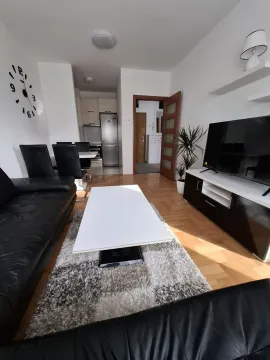 Bright living room with leather furniture. - image 17