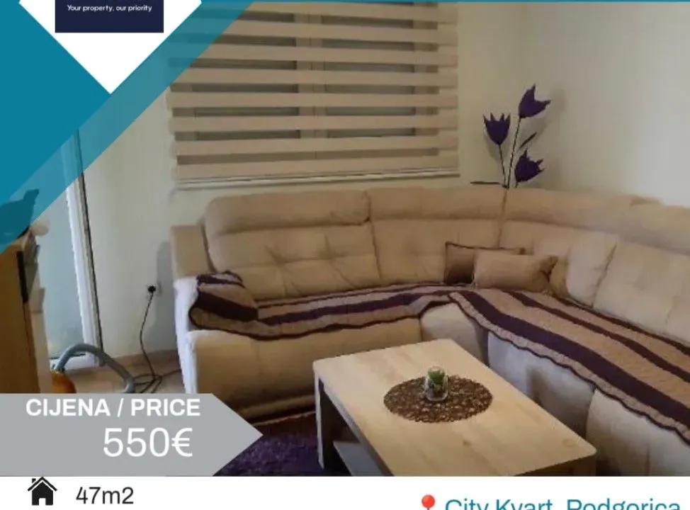 Izdavanje, jednosoban stan, 47m², City Kvart, Podgorica