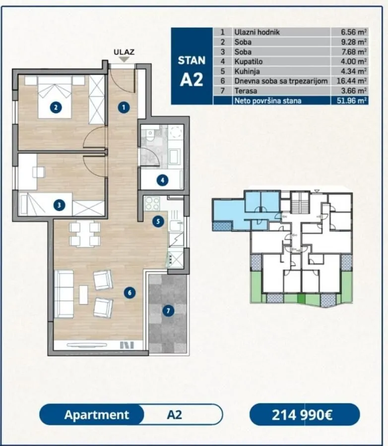 Prodaja, dvosoban stan, 51m², Dobrota, Kotor