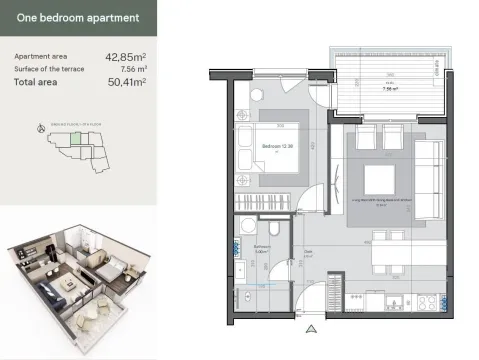 Sale, one bedroom apartment, 50m², Bjeliši, Bar - image 1