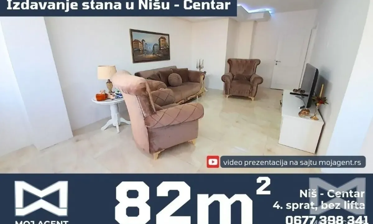 Izdavanje, trosoban stan, 82m², Centar, Niš