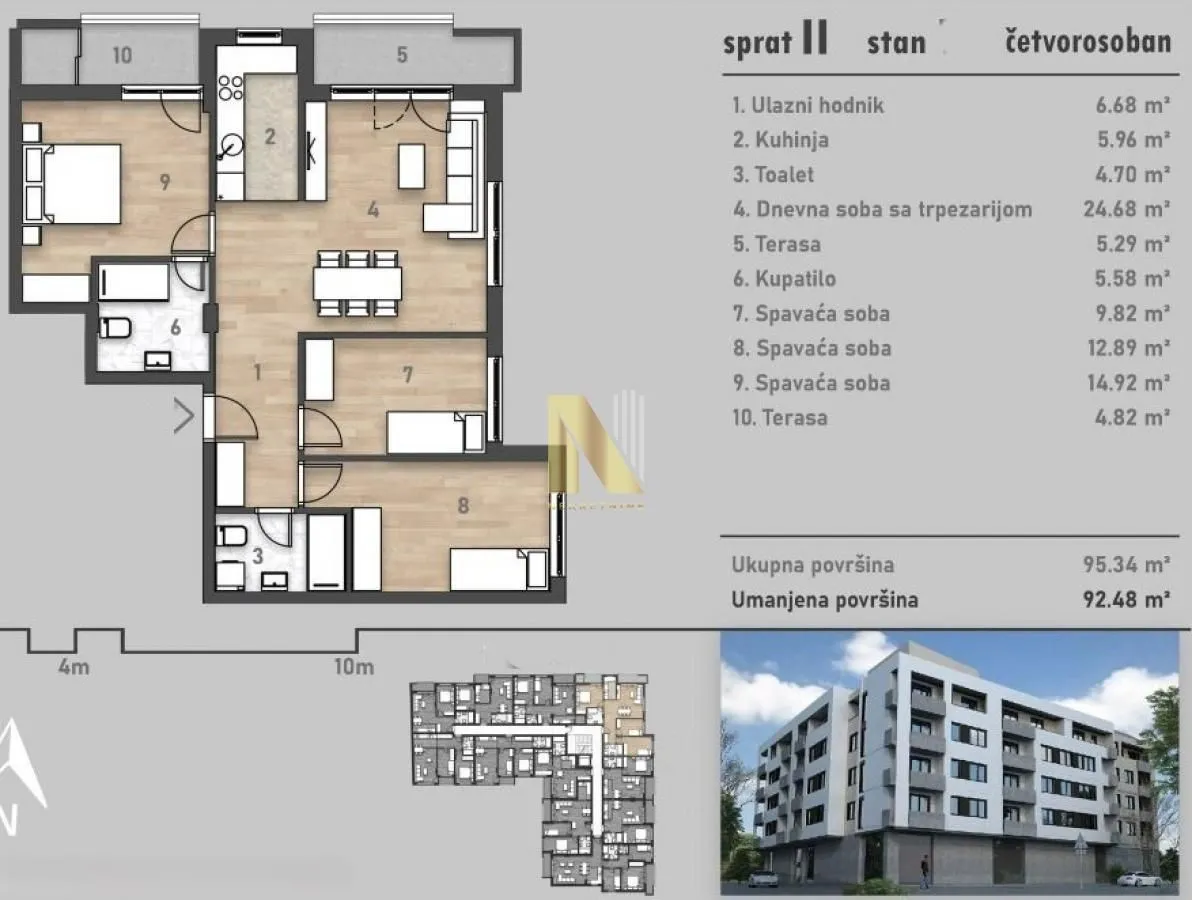Prodaja, četvorosoban stan, 95m², Salajka, Novi Sad Sve Podlokacije