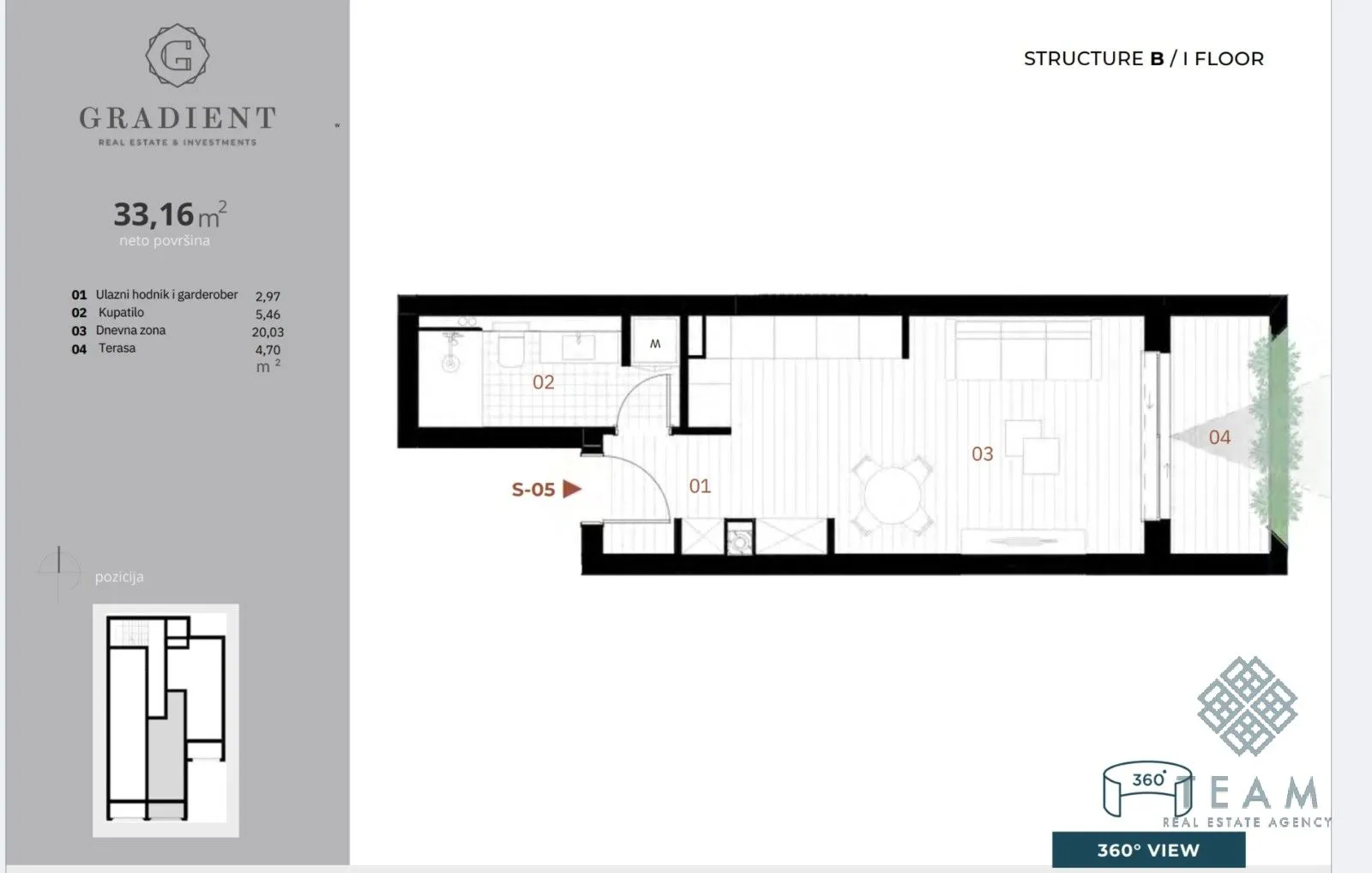 Sale, studio apartment, 33m², Orahovac, Kotor