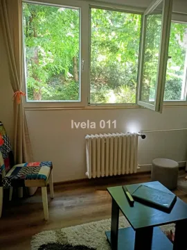 Pogled na prozore i zelenilo iz sobe sa nameštajem i radijatorom. - image 7
