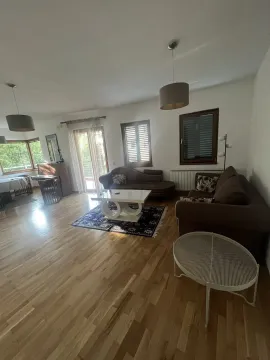 Bright and spacious living room with wooden flooring and seating furniture. - image 3