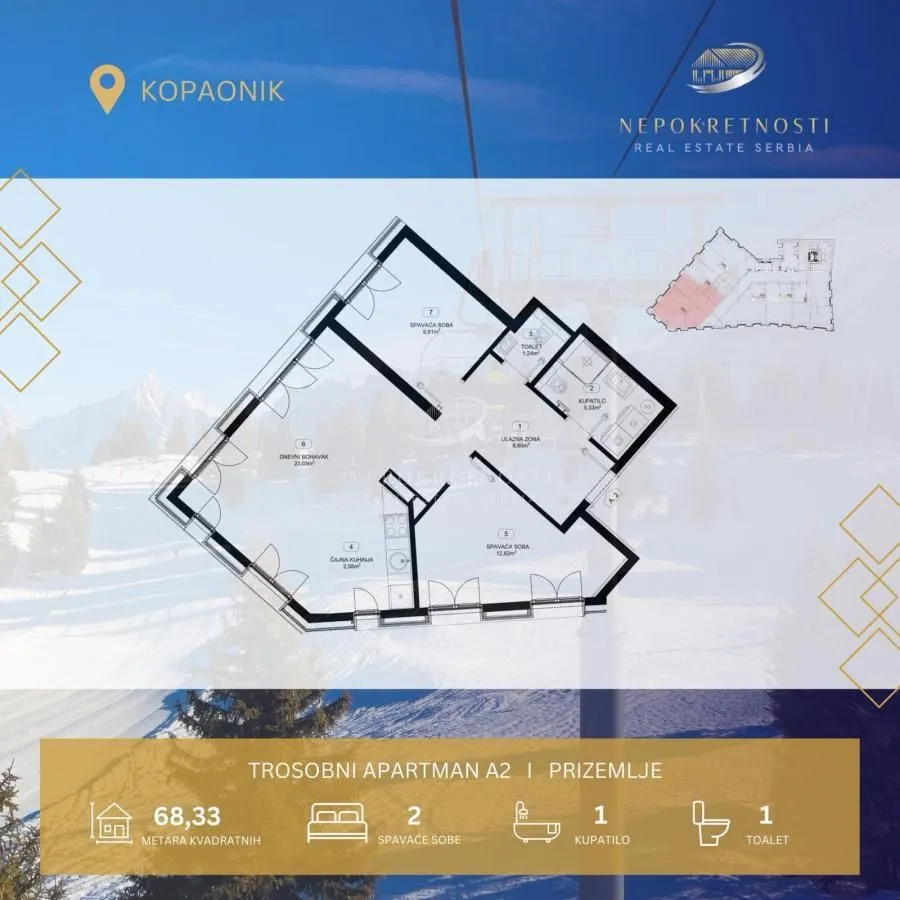 Prodaja, dvosoban stan, 68m², Kopaonik, Srbija