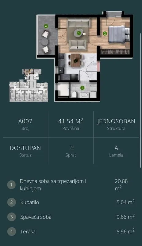 Sale, one bedroom apartment, 42m², Bijelo Polje, Crna Gora