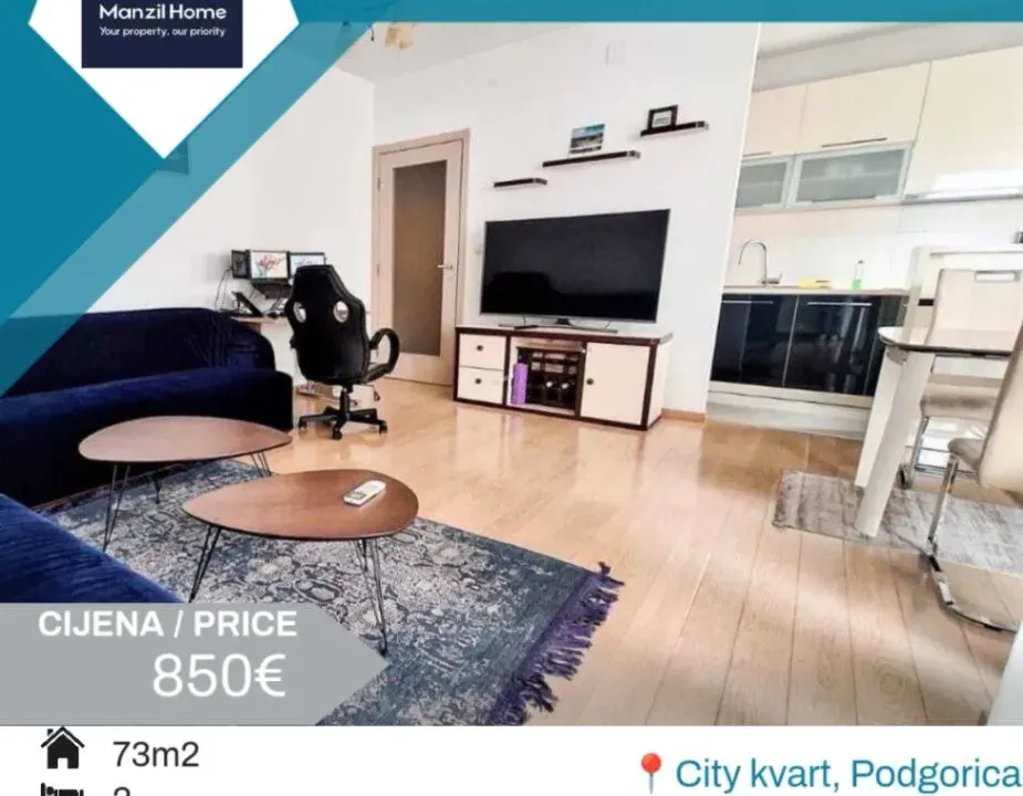 Izdavanje, dvosoban stan, 73m², City Kvart, Podgorica