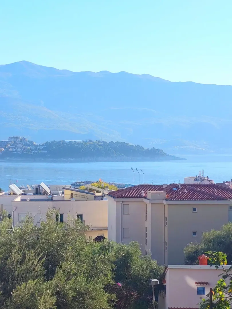 View of the sea and surrounding buildings from the terrace.