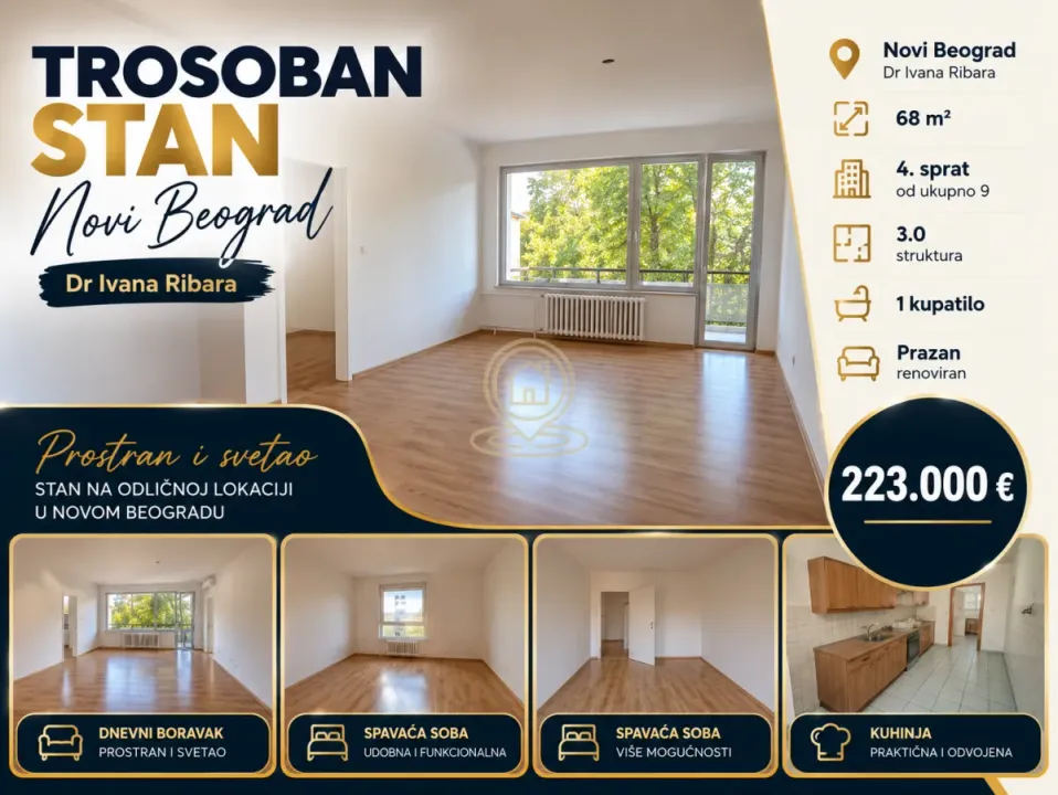 Prodaja, trosoban stan, 68m², Novi Beograd Sve Podlokacije, Beograd
