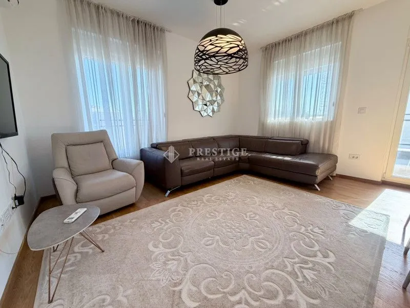 Bright living room with a sectional sofa, armchair, and rug.