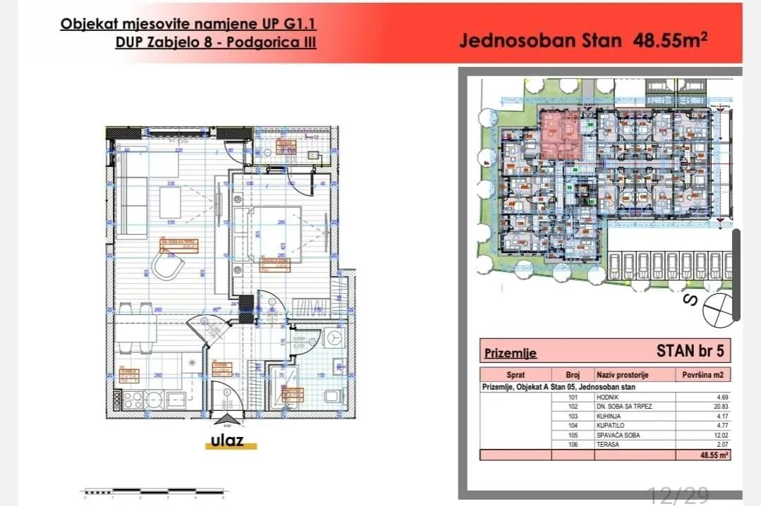 Prodaja, jednosoban stan, 49m², Zabjelo, Podgorica