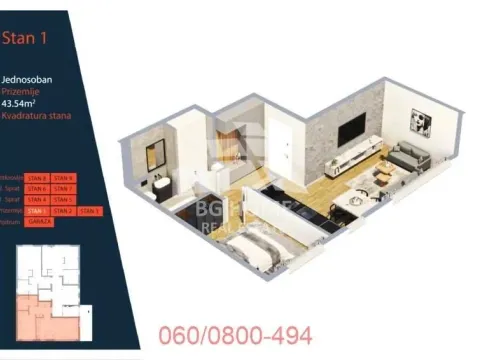 Prodaja, jednosoban stan, 44m², Lekino Brdo, Voždovac Sve Podlokacije - image 2