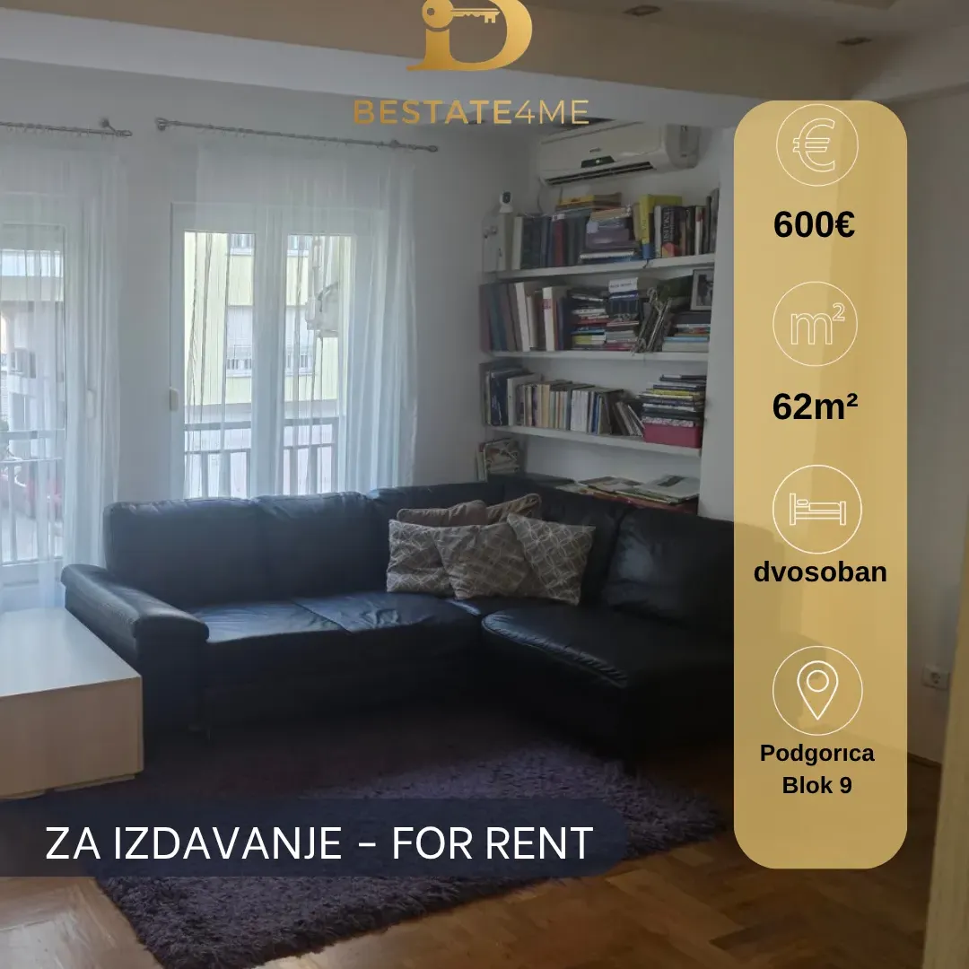 Rent, two bedroom apartment, 62m², Blok 9, Podgorica
