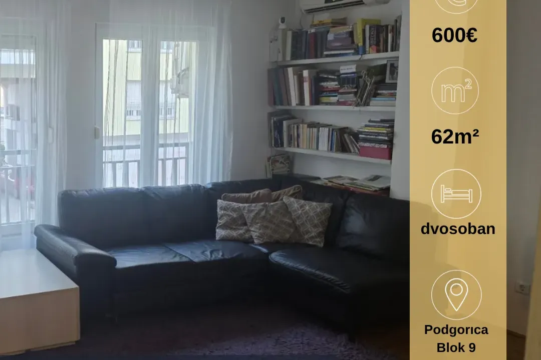 Rent, two bedroom apartment, 62m², Blok 9, Podgorica