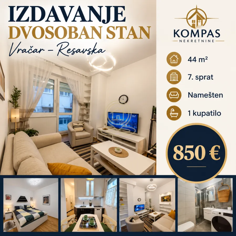 An overview photo collage of a two-bedroom apartment featuring the living room, bedroom, kitchen, and bathroom.