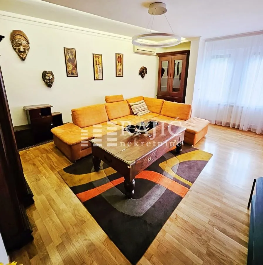 Living room with a sofa and a rug.