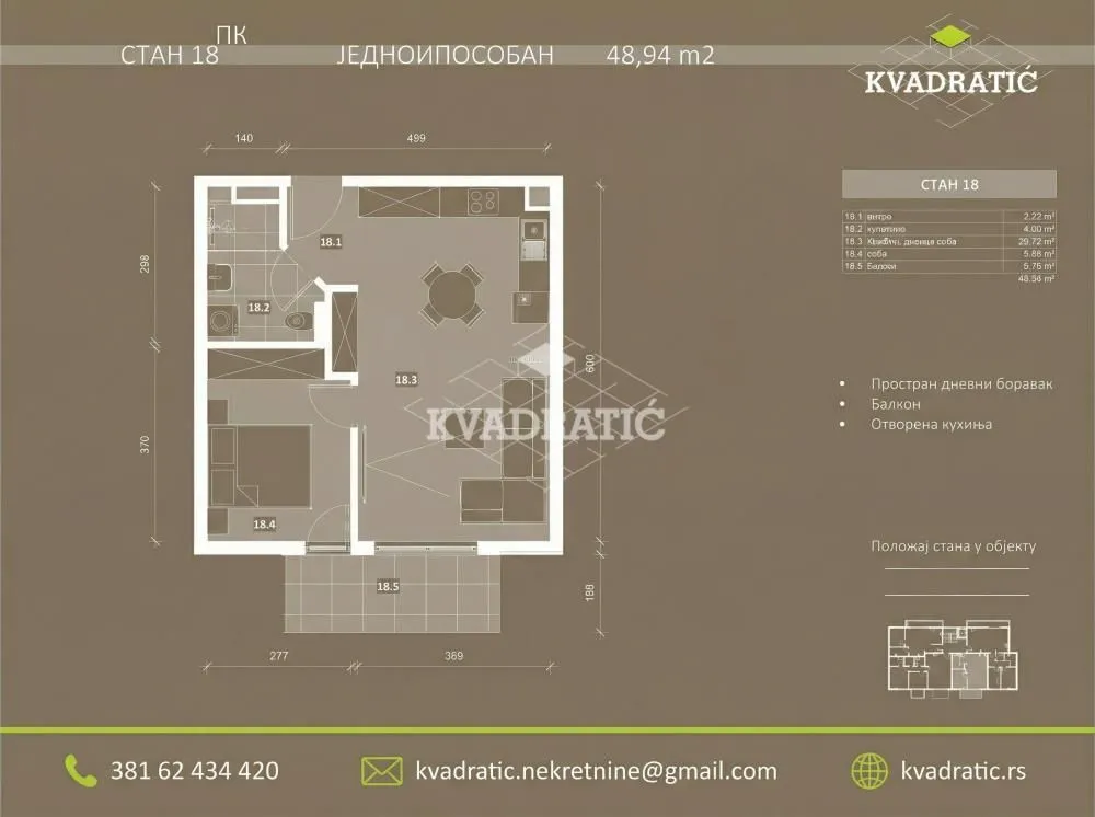 Prodaja, jednosoban stan, 49m², Trošarina, Voždovac Sve Podlokacije