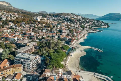 Pogled iz vazduha na obalu i grad sa morem. - image 9