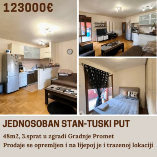 Sale, one bedroom apartment, 48m², Tuški Put, Podgorica