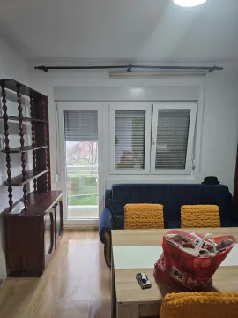 Dnevna soba sa garniturom, trpezarijskim stolom i drvenom vitrinom. - image 12
