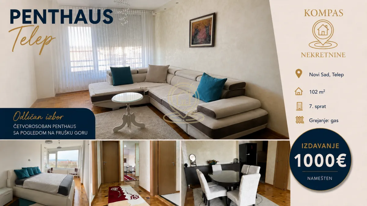 Izdavanje, četvorosoban stan, 102m², Telep, Novi Sad Sve Podlokacije