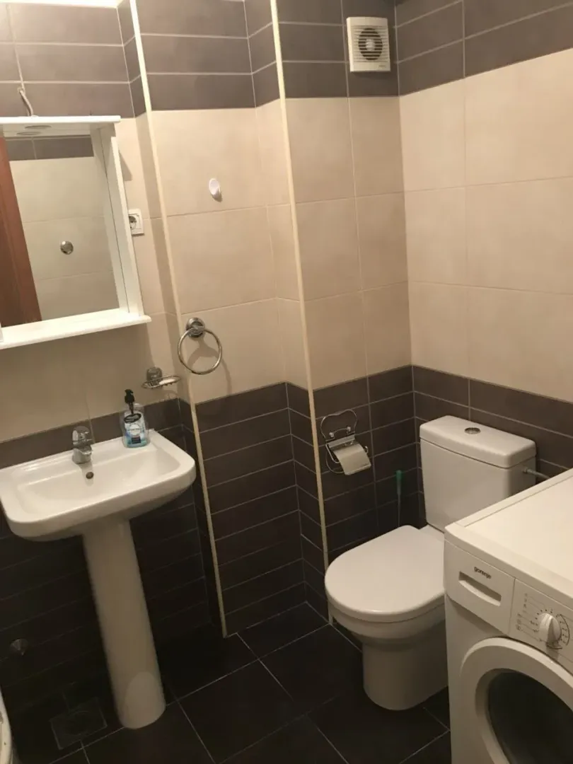 Kupatilo sa lavaboom, toaletom i veš mašinom.