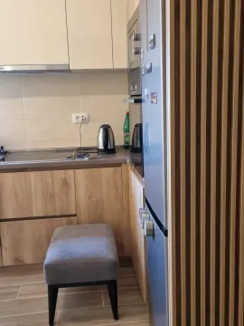 Dio moderne kuhinje sa elementima u boji drveta i frižiderom. - image 8